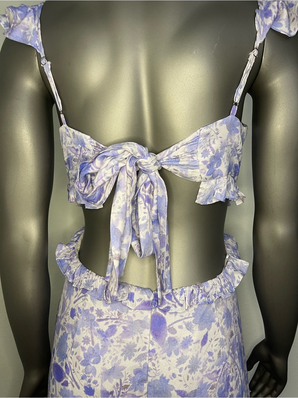 Astr The Label Cassis Dress S Blue Floral Maxi Ruffled Flowy Painterly Pastel - Picture 9 of 13